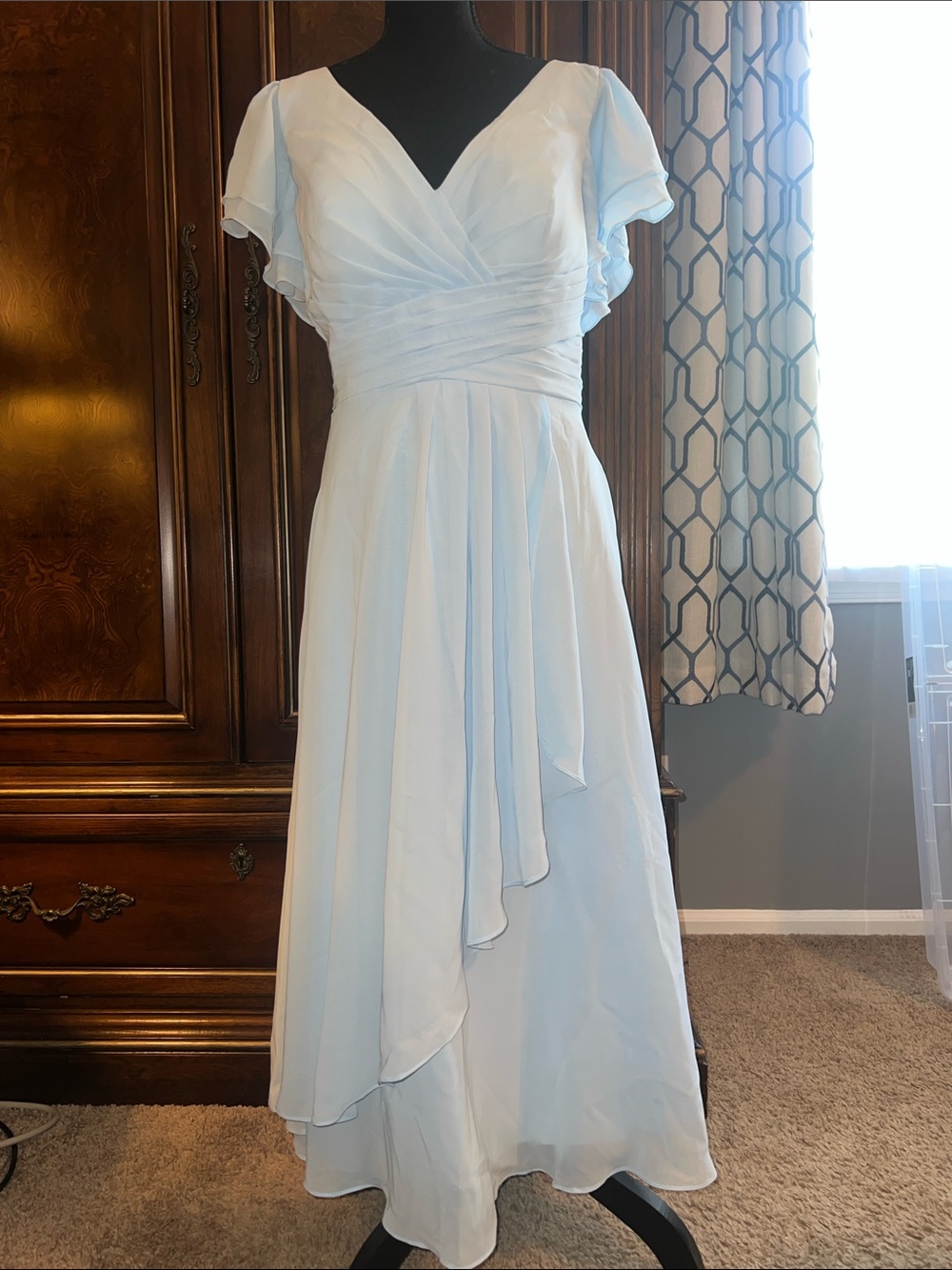 Light Blue Chiffon V-Neck Women's Dress
